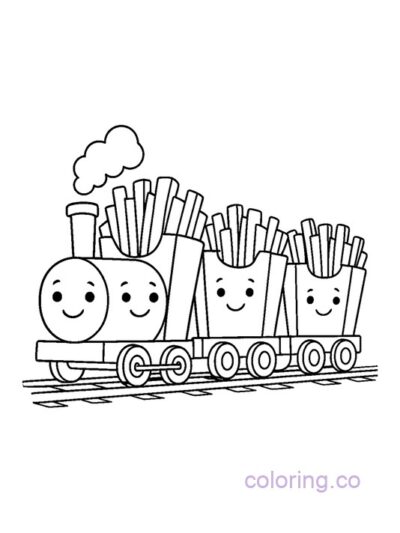 French Fry Train Coloring Page for Preschool Kids
