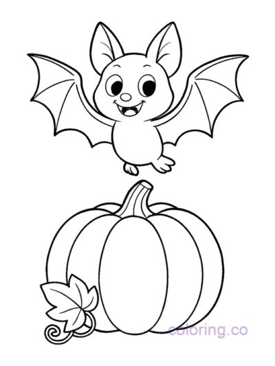 Friendly Bat Over Pumpkin Coloring Page