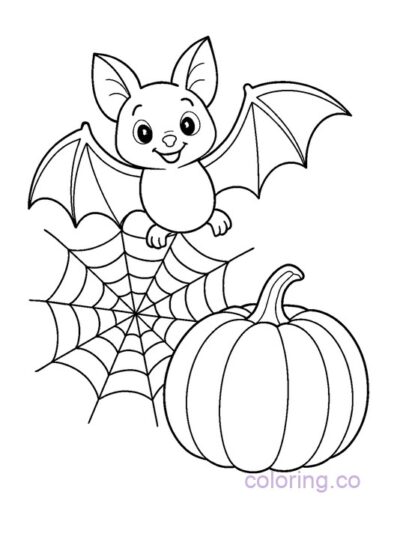 Cute Bat and Pumpkin Coloring Page