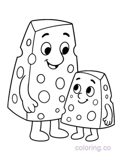 Adorable Cheese Family Coloring Page for Kids