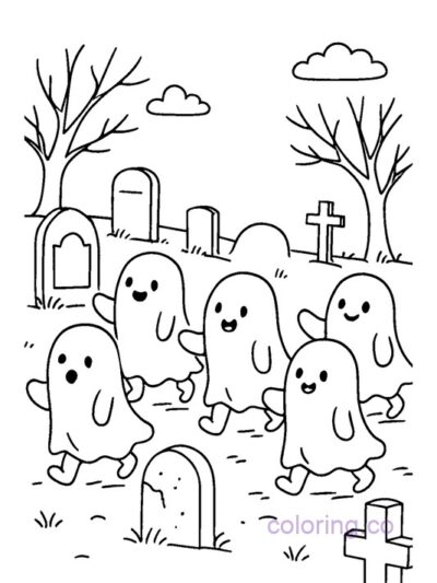 Friendly Ghost Parade Coloring Page