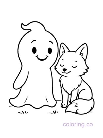 Friendly Ghost and Fox Coloring Page