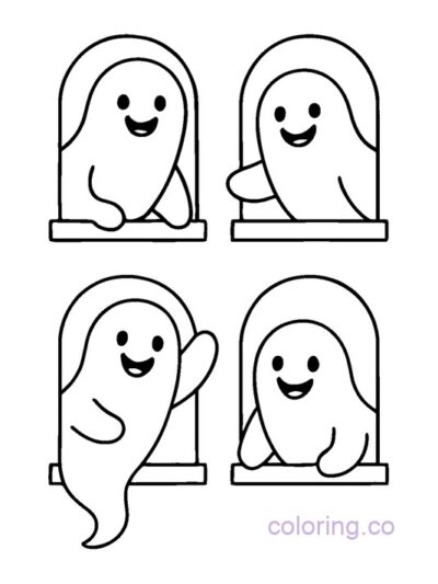 Friendly Ghosts Coloring Page for Preschool