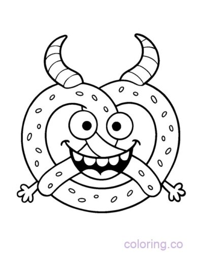 Friendly Monster Pretzel Coloring Page for Kids