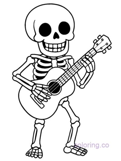 Friendly Skeleton Playing Guitar Coloring Page
