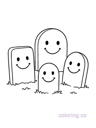 Friendly Tombstones Cute Coloring Page