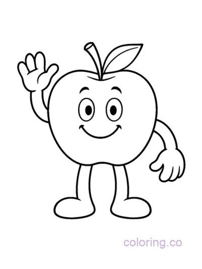 Friendly Apple Character Coloring Page