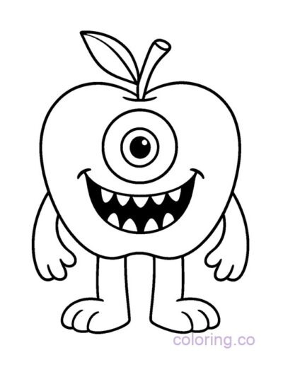 Friendly One-Eyed Monster Apple Coloring Page