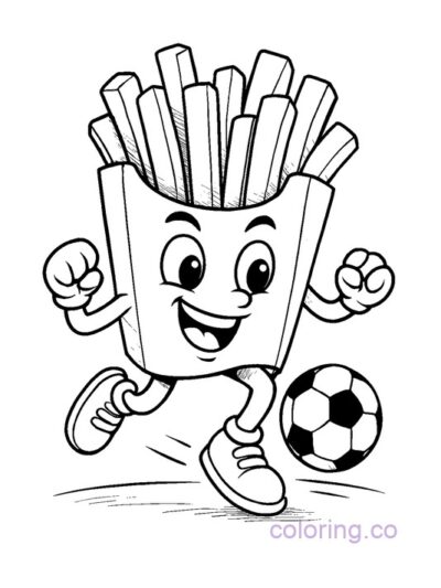 Fries Playing Soccer Coloring Page for Kids