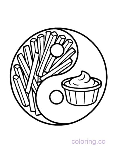 Fries and Ketchup Yin-Yang Coloring Page for Teens
