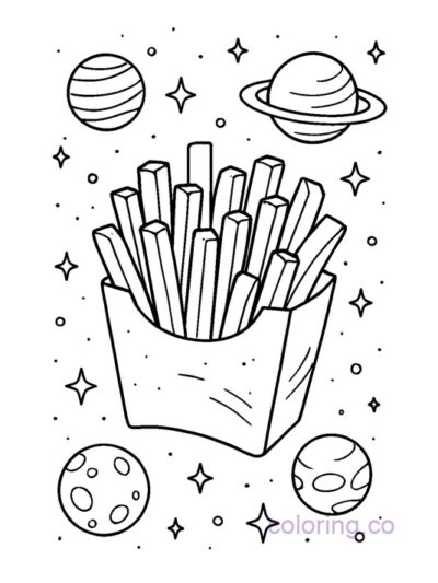 Outer Space Fries Coloring Page for Kids