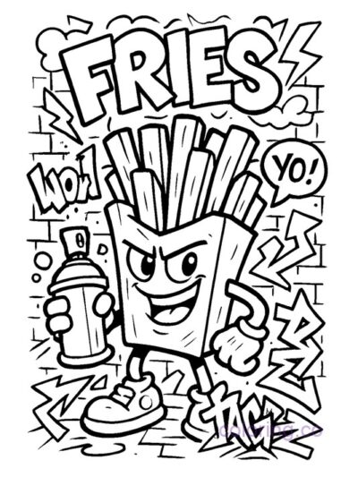Graffiti-Style Fries Coloring Page for Teens
