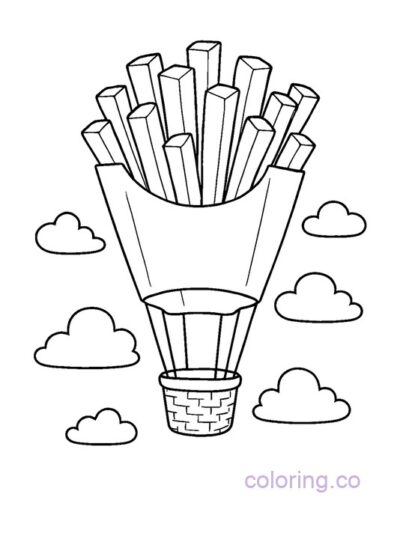 Fun Hot Air Balloon Fries Coloring Page for Kids