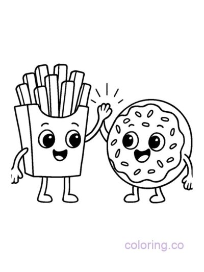 Fry Box and Donut Best Friends Coloring Page for Kids