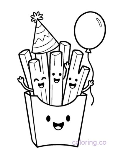 Happy Fry Box Birthday Coloring Page for Kids