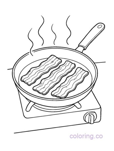 Realistic Frying Pan with Bacon Coloring Page