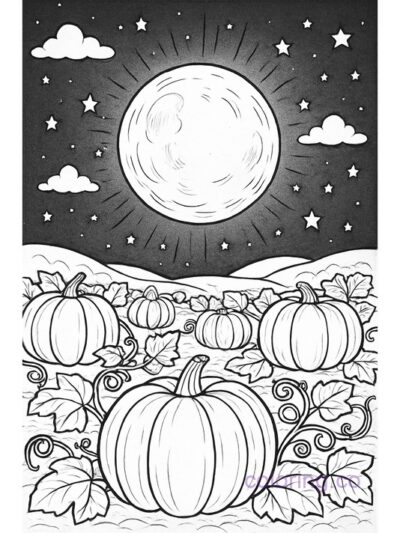 Full Moon Pumpkin Patch Coloring Page