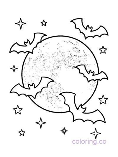 Full Moon and Flying Bats Coloring Page