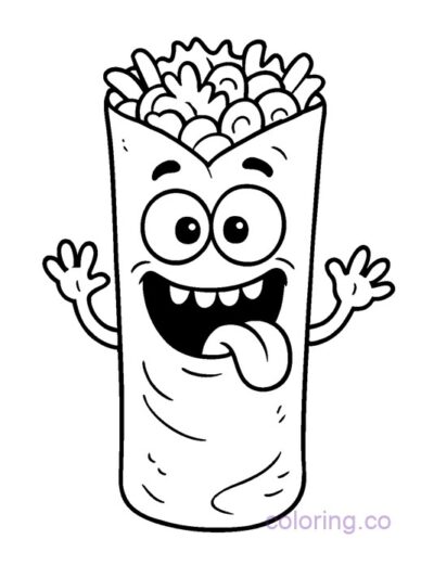 Funny Monster Burrito Coloring Page for Kids