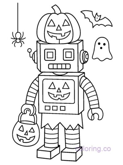 Geometric Halloween Robot Coloring Page