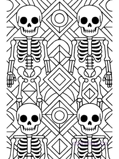 Intricate Geometric Skeleton Pattern Coloring Page
