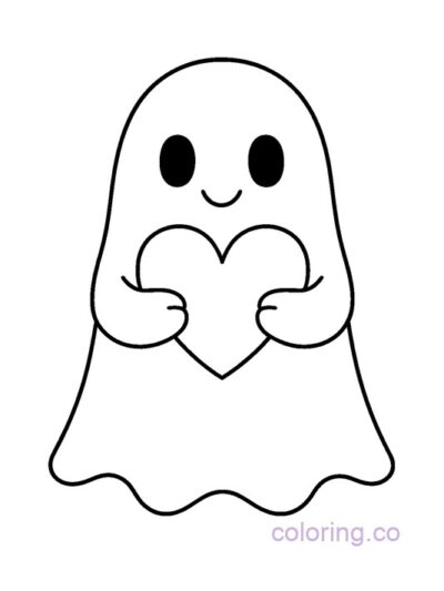 Cute Ghost Holding Heart Coloring Page