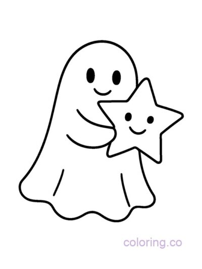 Cute Ghost and Star Coloring Page