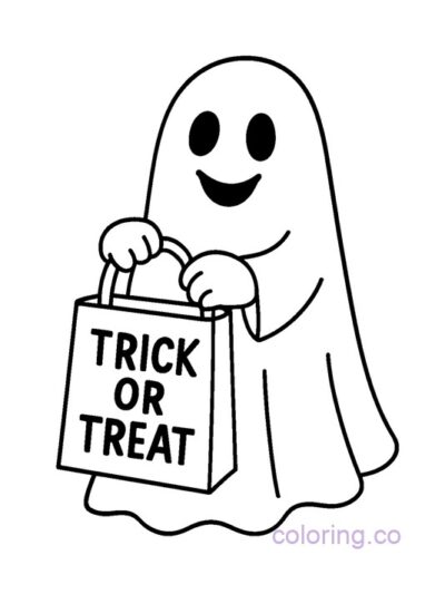 Cute Ghost with Trick-or-Treat Bag Coloring Page