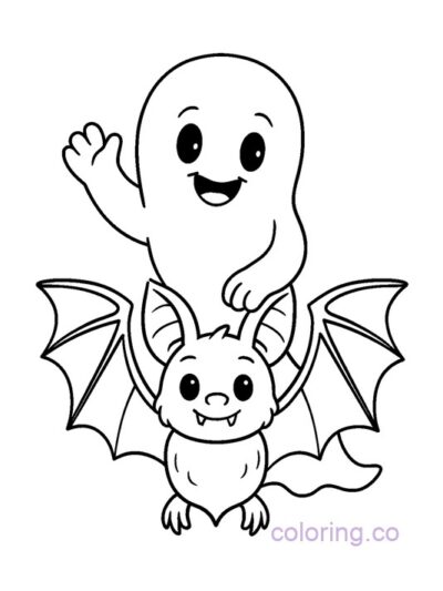 Ghost Riding a Bat Coloring Page