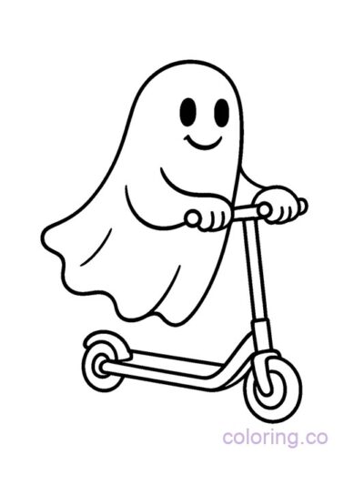 Adorable Ghost on Scooter Coloring Page