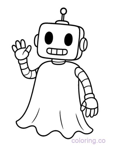 Adorable Ghost Robot Waving Coloring Page