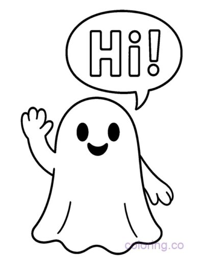 Cute Ghost Coloring Page with Speech Bubble
