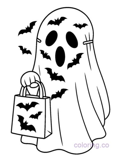 Ghost Trick-or-Treater Coloring Page