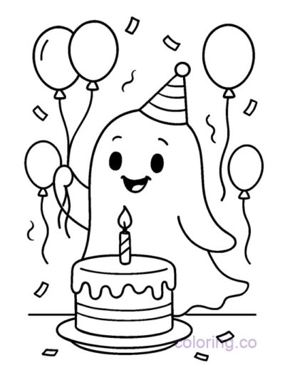 Ghost Birthday Party Coloring Page