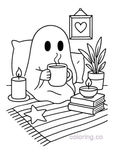 Cozy Hygge Ghost Coloring Page