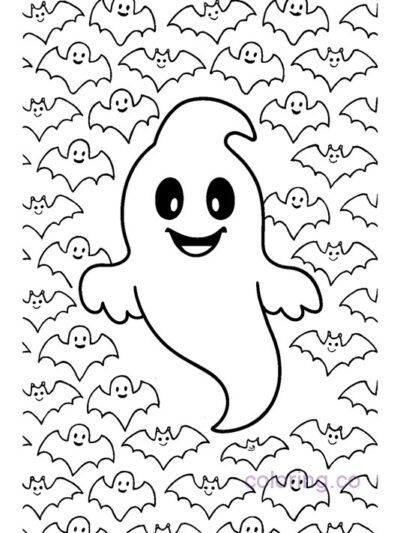 Cute Ghost and Bat Pattern Coloring Page