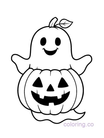 Cute Ghost in Pumpkin Costume Coloring Page