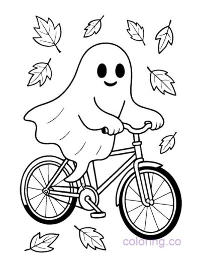 Cute Ghost on a Bike Coloring Page