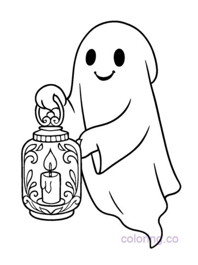 Cute Ghost with Candle Coloring Page