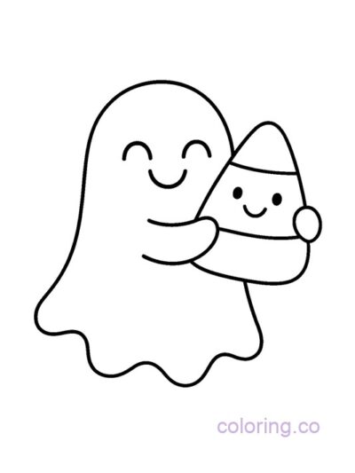 Ghost and Candy Corn Coloring Page