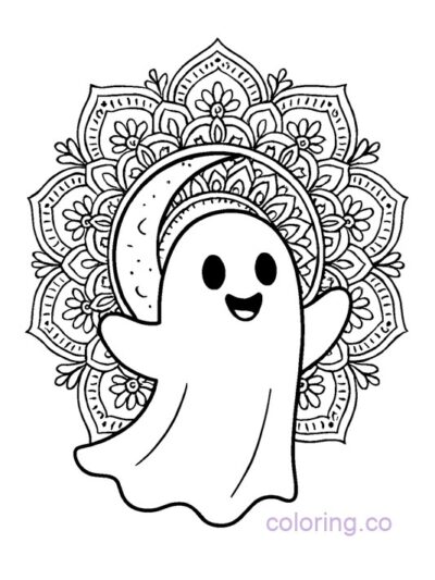 Ghost and Moon Mandala Coloring Page