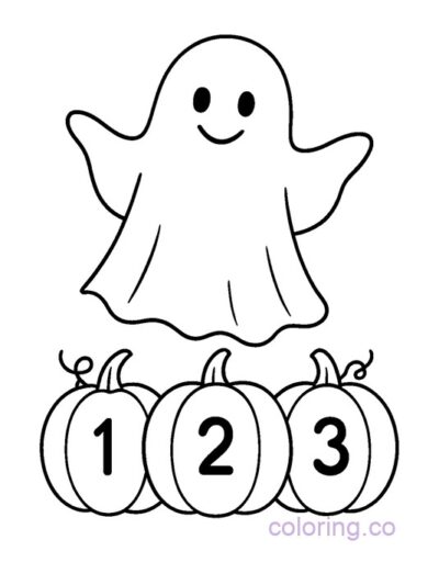 Cute Ghost with Numbered Pumpkins Coloring Page