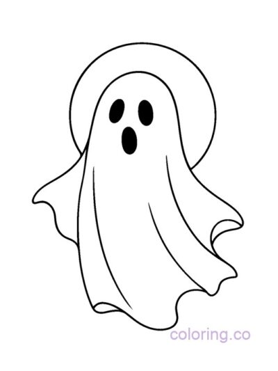Cute Ghost and Moon Coloring Page