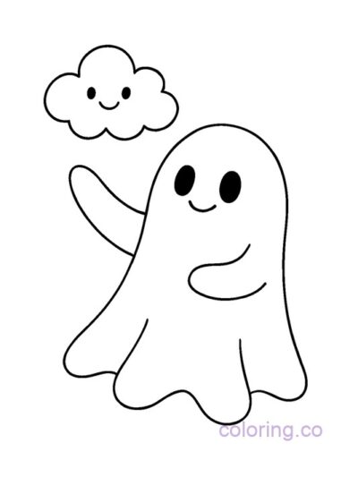 Cute Ghost and Smiley Cloud Coloring Page