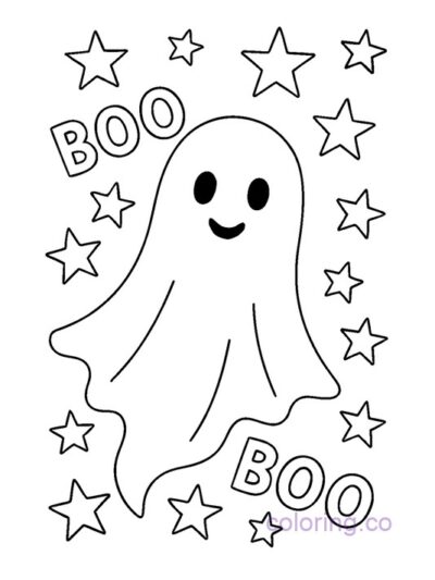 Cute Ghost and Stars Halloween Coloring Page