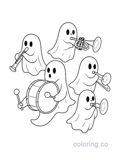 Ghostly Marching Band Coloring Page