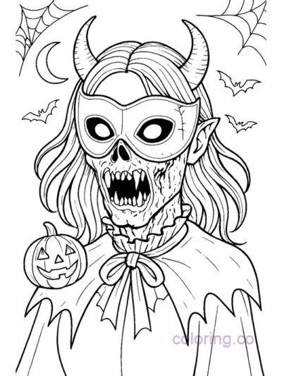 Gothic Halloween Masked Monster Coloring Page