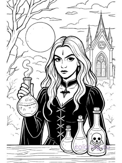 Gothic Potion Master Coloring Page