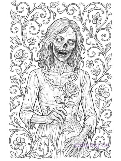 Gothic Zombie Garden Coloring Page