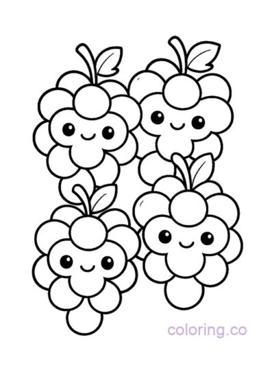 Grape Kawaii Friends Coloring Page
